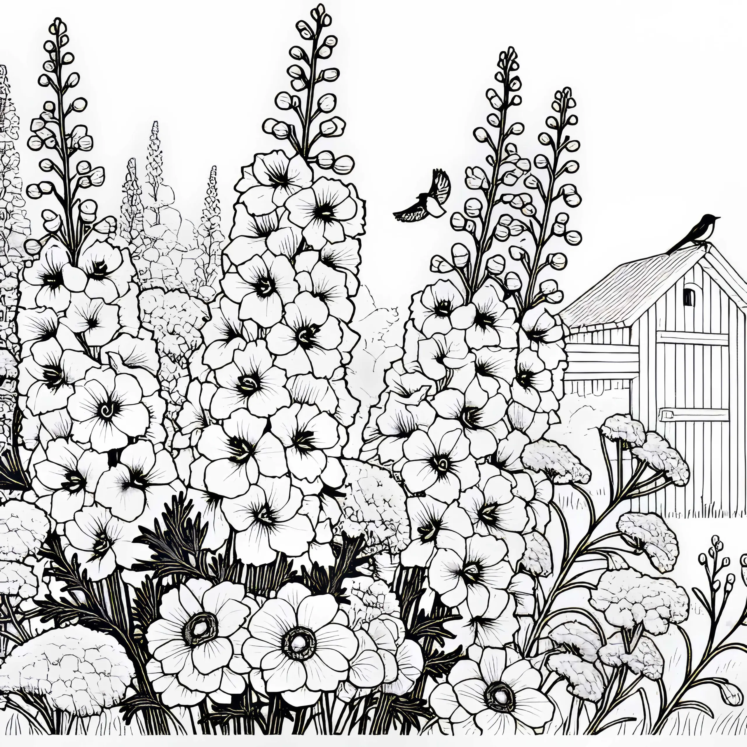 Rittersporn Malvorlage für Sommerblumen zum Ausmalen (Ausmalbild)