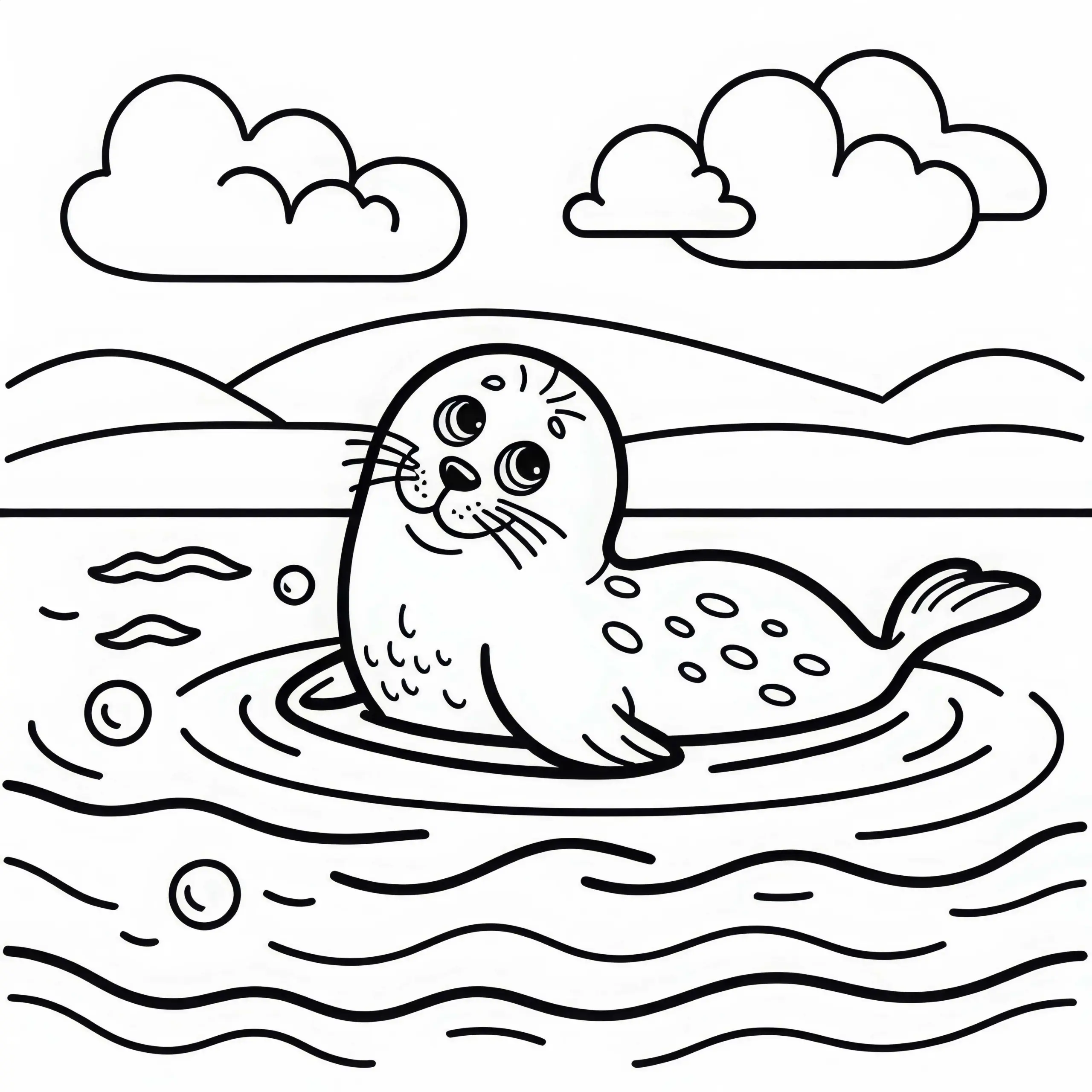 Robbe hebt neugierig Kopf aus Wasser – Ausmalbild kostenlos