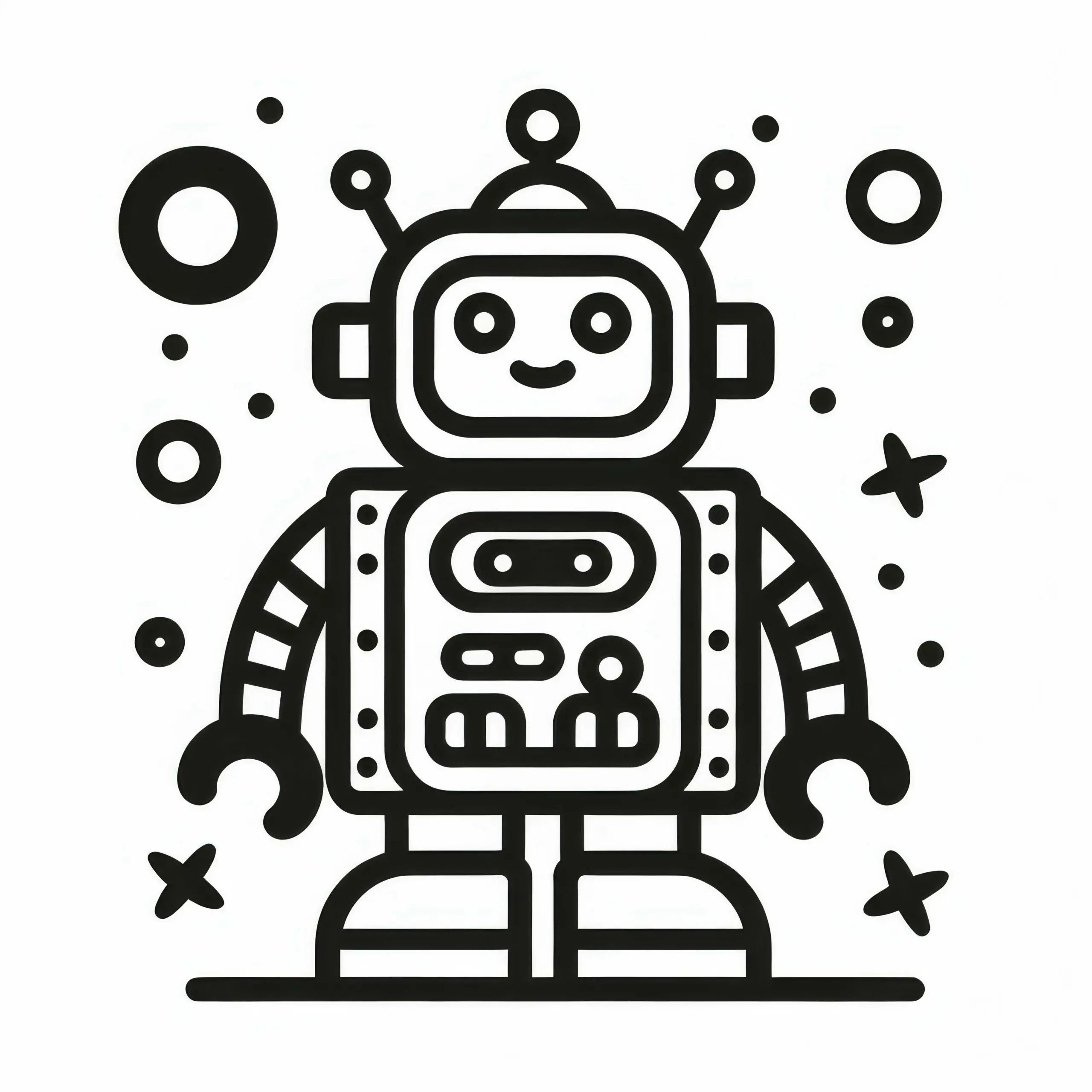 Roboter als einfache Malvorlage (Kostenlos) (Ausmalbild)