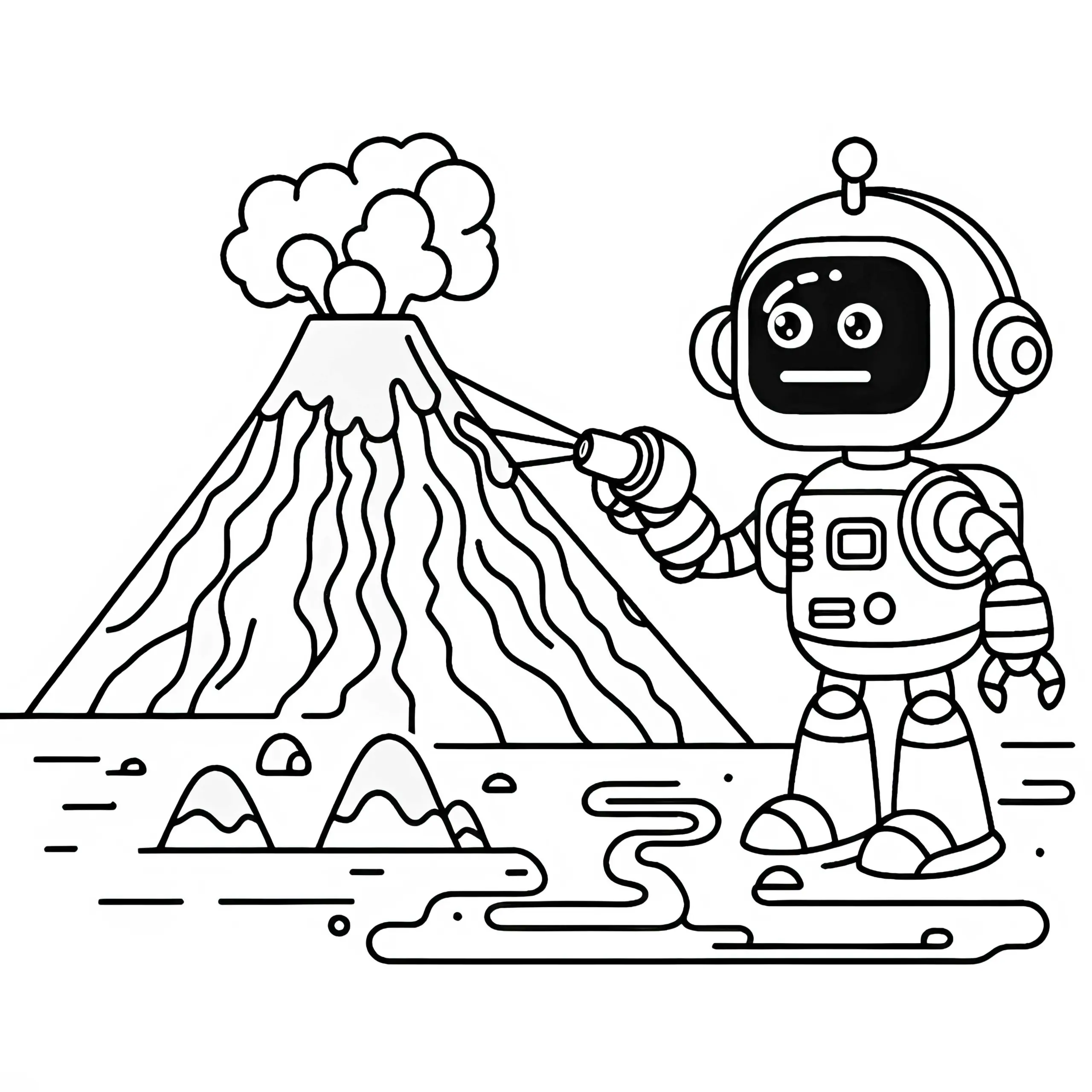 Roboter hilft bei der Erforschung eines aktiven Vulkans: Kostenloses Ausmalbild