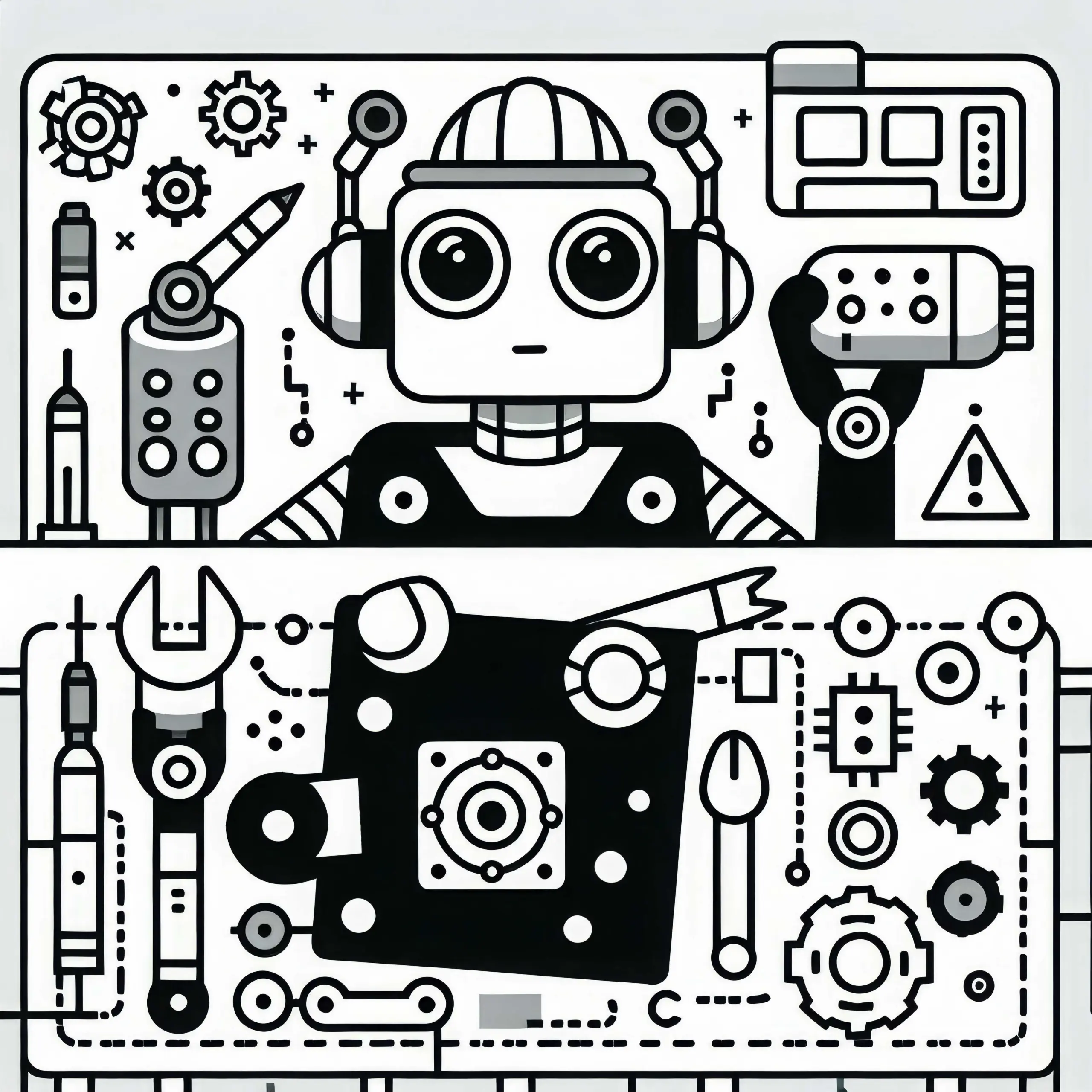 Roboterbauteile Malvorlage Einfach Kostenlos (Ausmalbild)