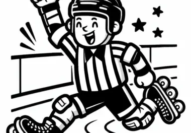 Rollhockey-Schiedsrichter signalisiert ein Foul – Malvorlage gratis