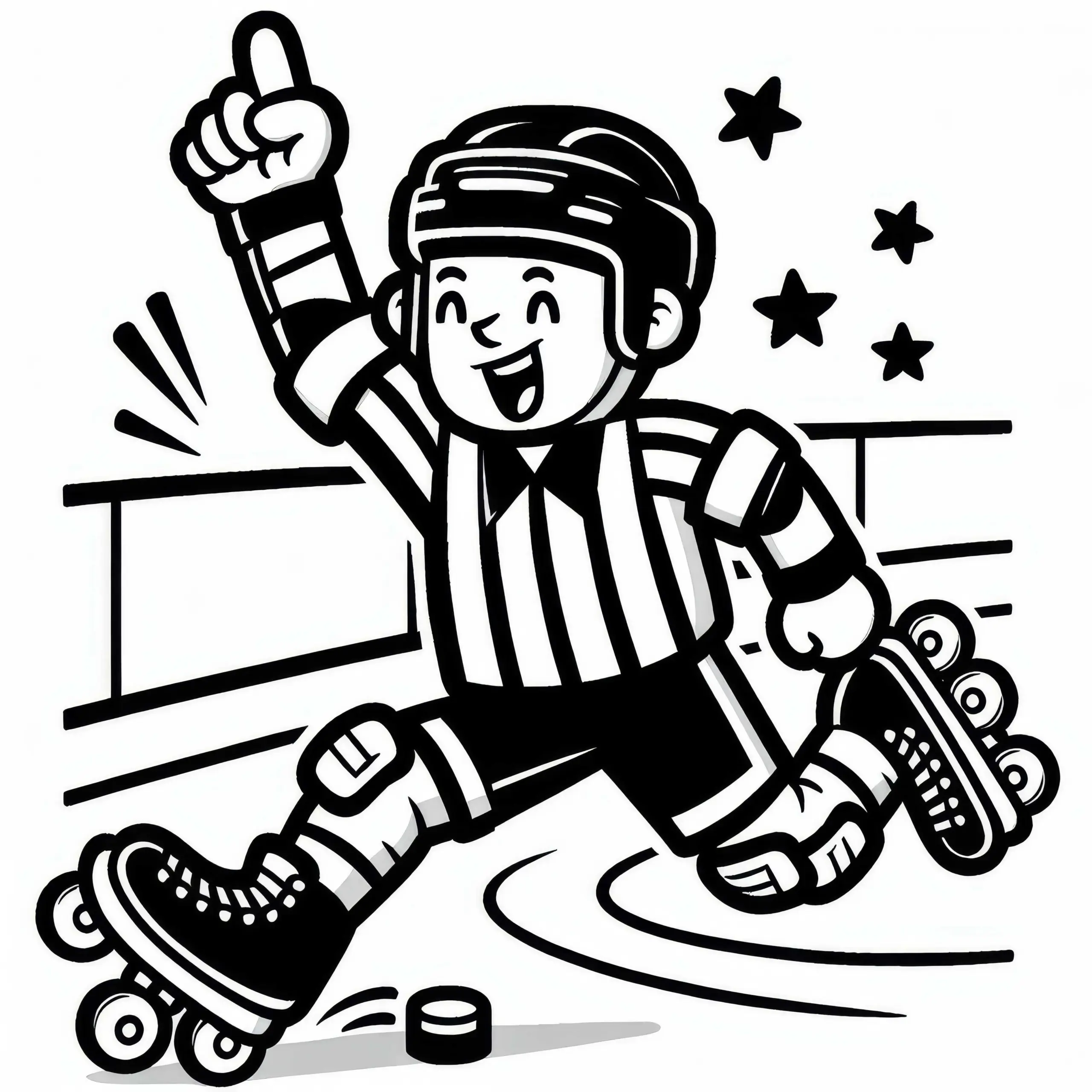 Rollhockey-Schiedsrichter signalisiert ein Foul – Malvorlage gratis (Ausmalbild)
