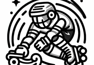 Rollhockey-Spieler führt schnelle Drehbewegung aus – Malvorlage einfach kostenlos