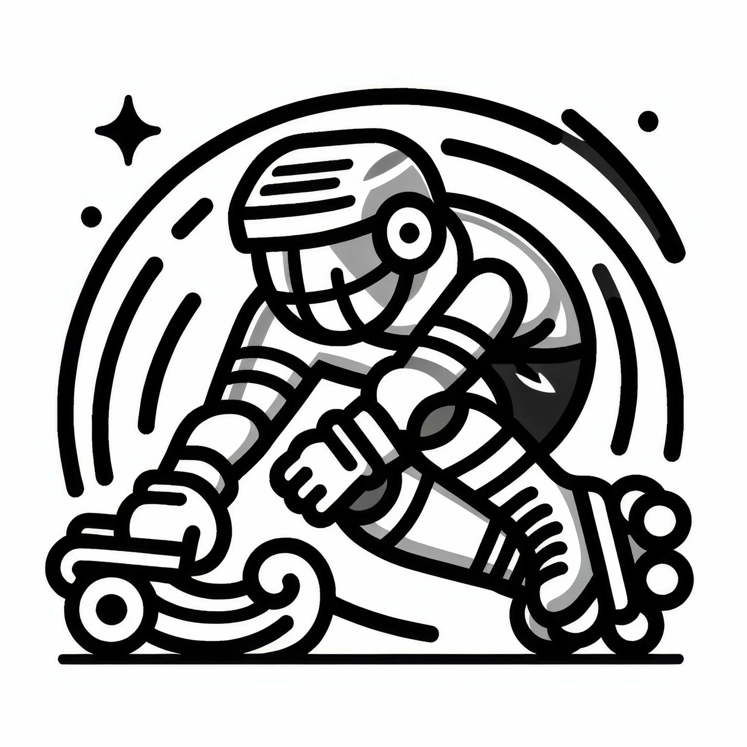 Rollhockey-Spieler führt schnelle Drehbewegung aus – Malvorlage einfach kostenlos (Ausmalbild)