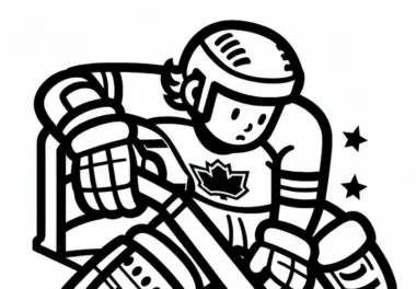 Rollhockey-Stürmer bereitet sich auf Penalty vor – Ausmalbild kostenlos