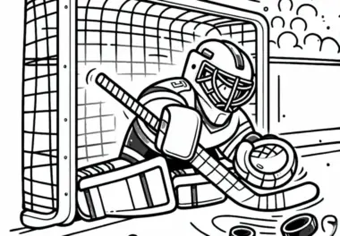 Rollhockey Torwart hält schnellen Schuss mit Schläger ab – Malvorlage kostenlos