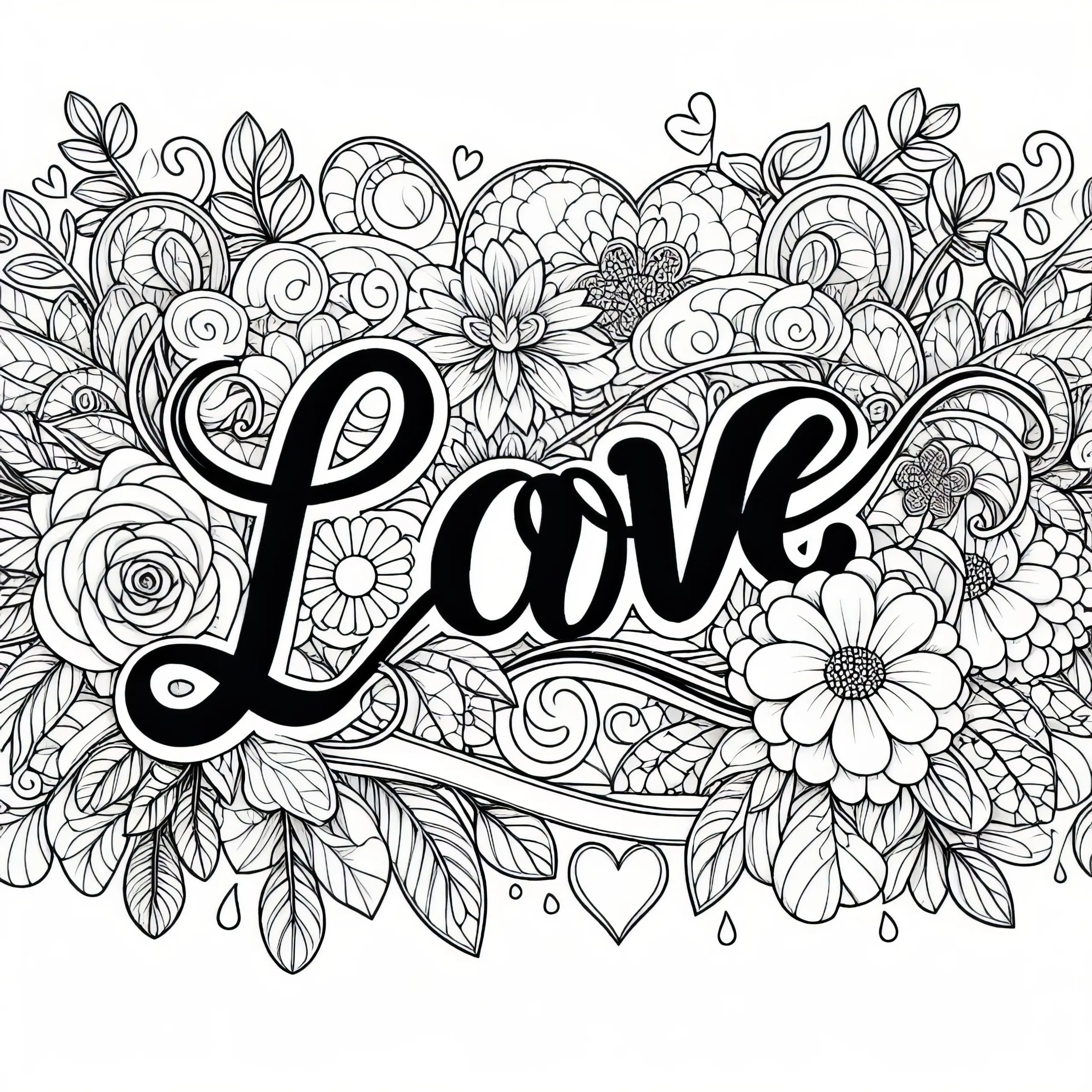 Romantischer Schriftzug Love: Valentinstag Ausmalbild (Kostenlos)