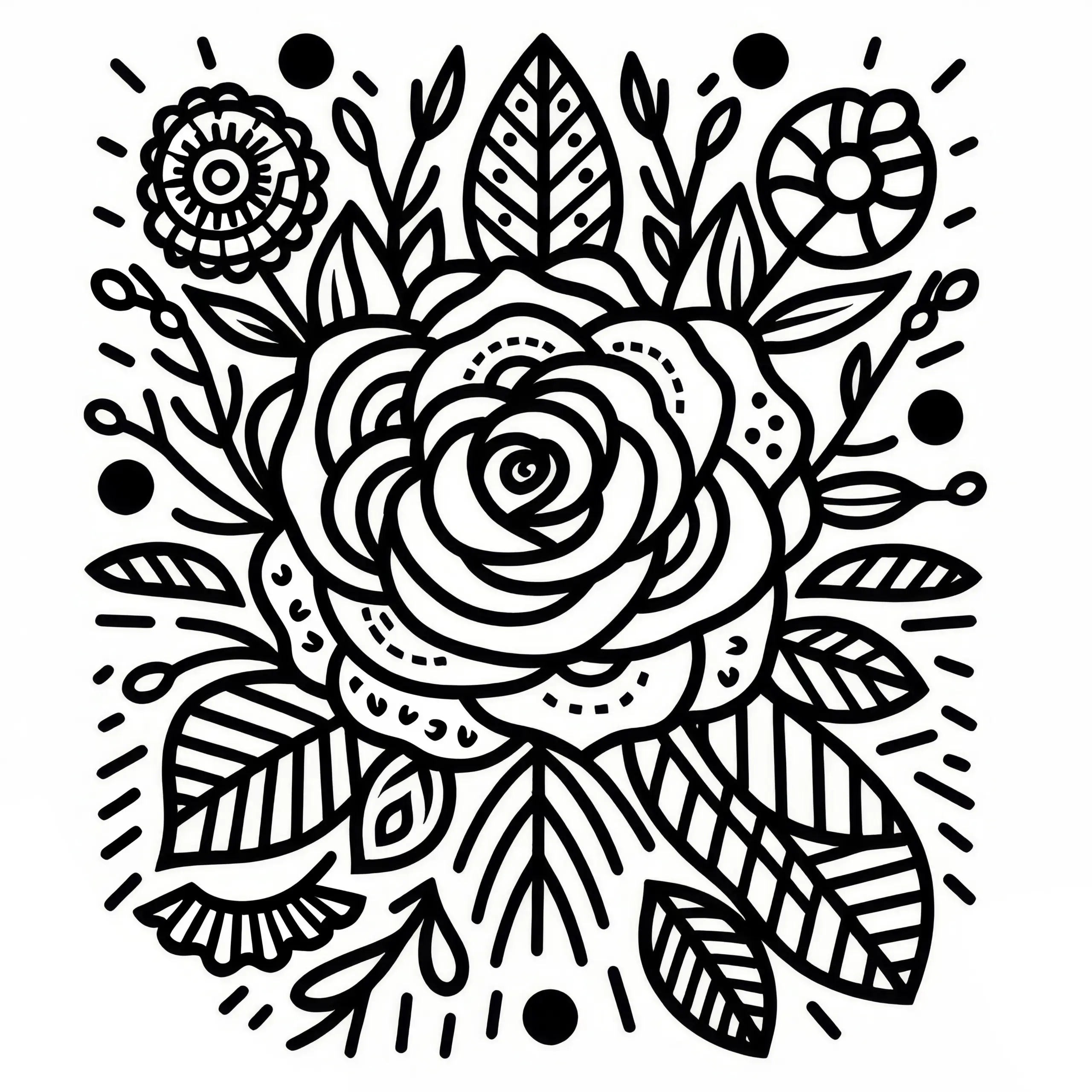 Rose zum Valentinstag: Einfache Malvorlage (Kostenlos) (Ausmalbild)