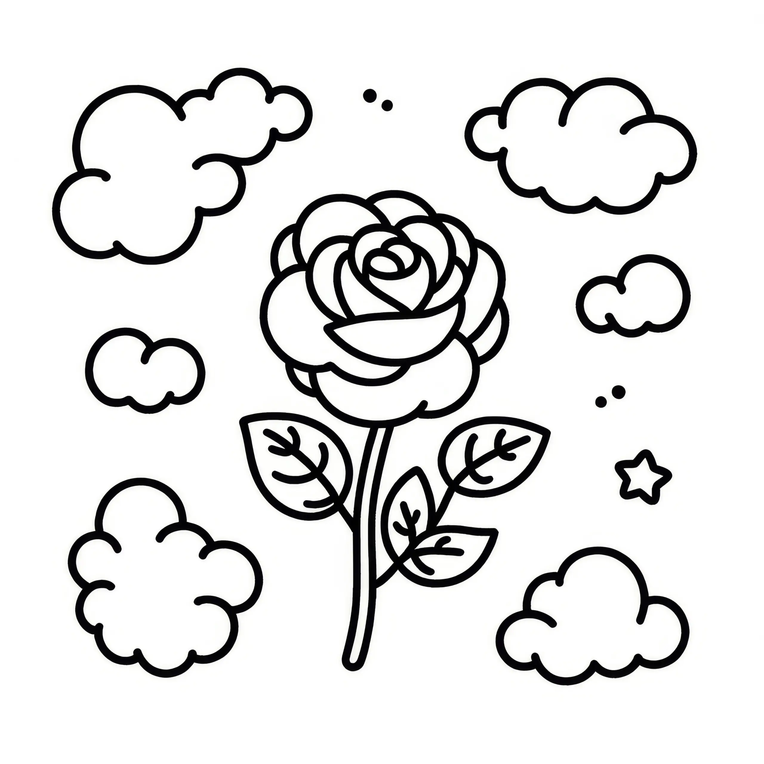 Rose und Wolken: Einfache Malvorlage für Kinder (Kostenlos) (Ausmalbild)