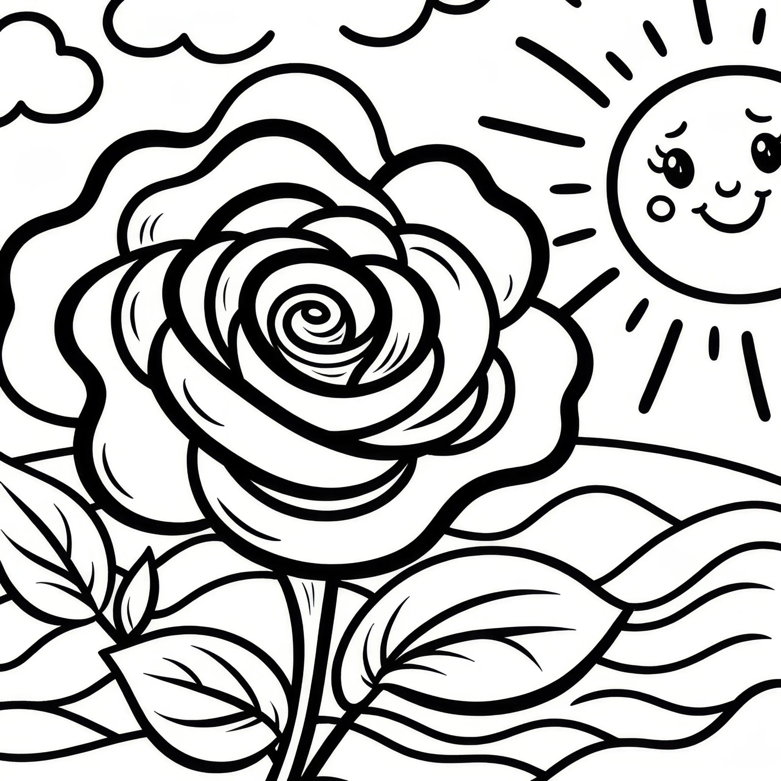 Rosenblüte in der Sonne: Schöne Malvorlage (Gratis) (Ausmalbild)