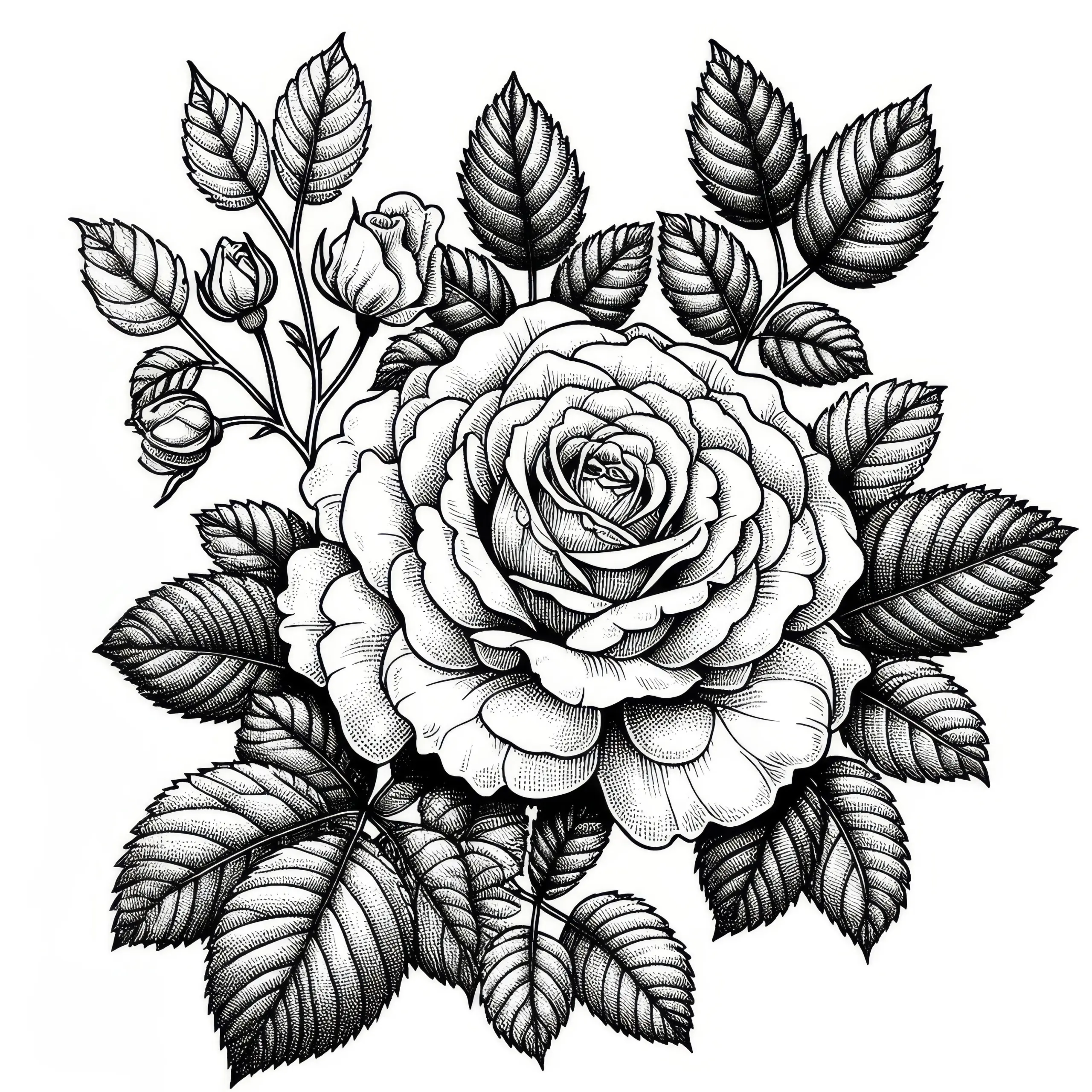 Rosenblüte zum Valentinstag: Malvorlage gratis herunterladen (Ausmalbild)