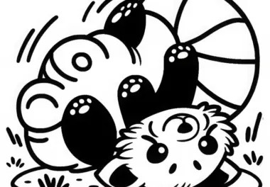 Roter Panda rollt sich verspielt auf dem Boden – Ausmalbild einfach gratis