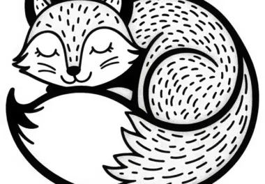 Rotfuchs liegt eingerollt und schläft – Malvorlage gratis