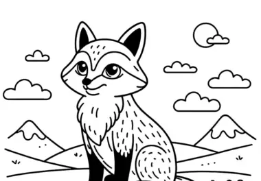 Rotfuchs sitzt aufmerksam auf Felsen und beobachtet die Umgebung – Malvorlage kostenlos