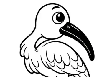 Rotkopfibis – Ausmalbild eines roten Naped Ibises aus Asien kostenlos herunterladen