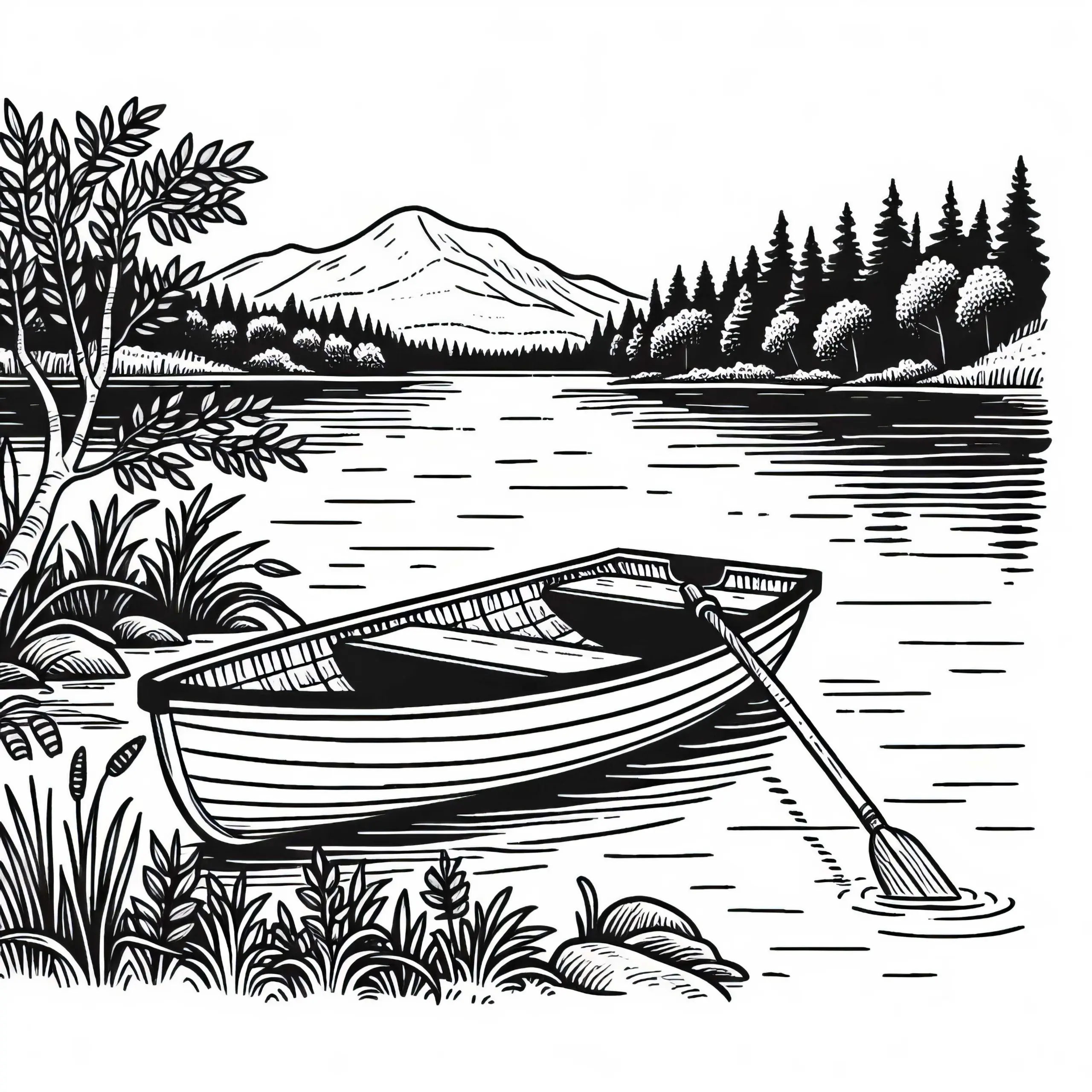 Ruderboot auf dem See – Ausmalbild kostenlos