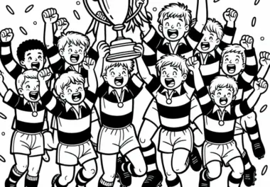 Rugby-Mannschaft Feiert Turniersieg Auf Spielfeld Malvorlage Gratis