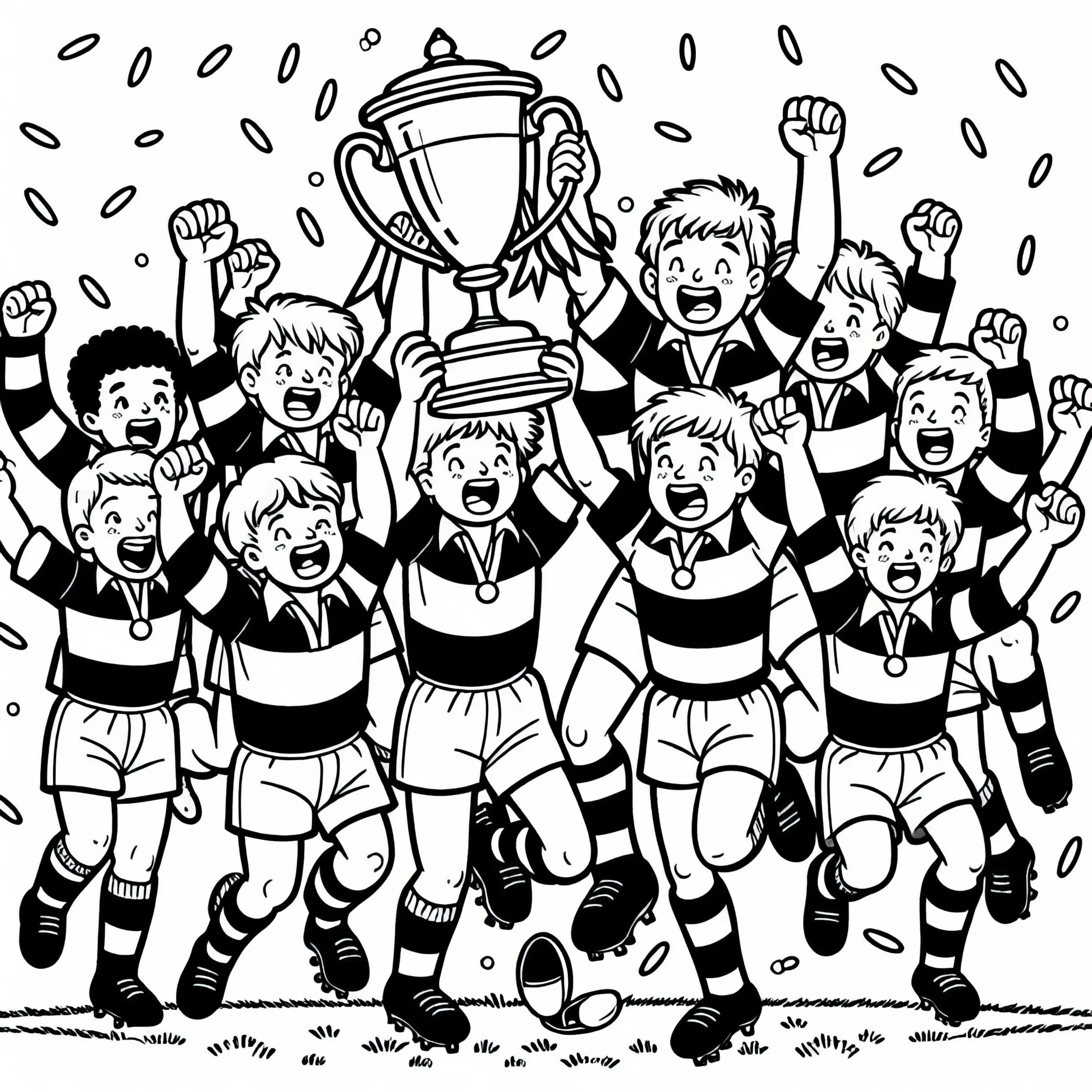 Rugby-Mannschaft Feiert Turniersieg Auf Spielfeld Malvorlage Gratis (Ausmalbild)