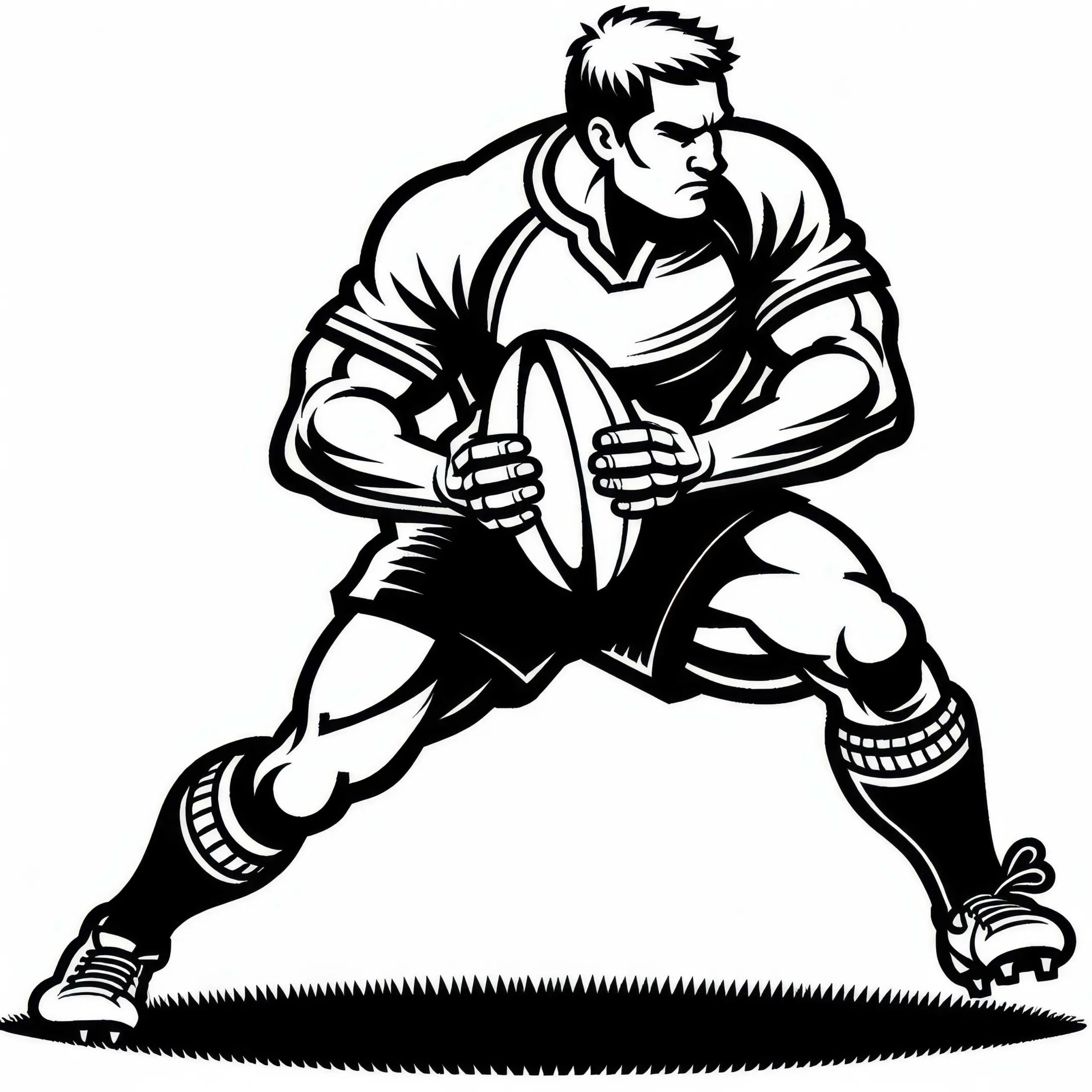 Rugby-Spieler setzt zum Tackle an – Malvorlage kostenlos (Ausmalbild)