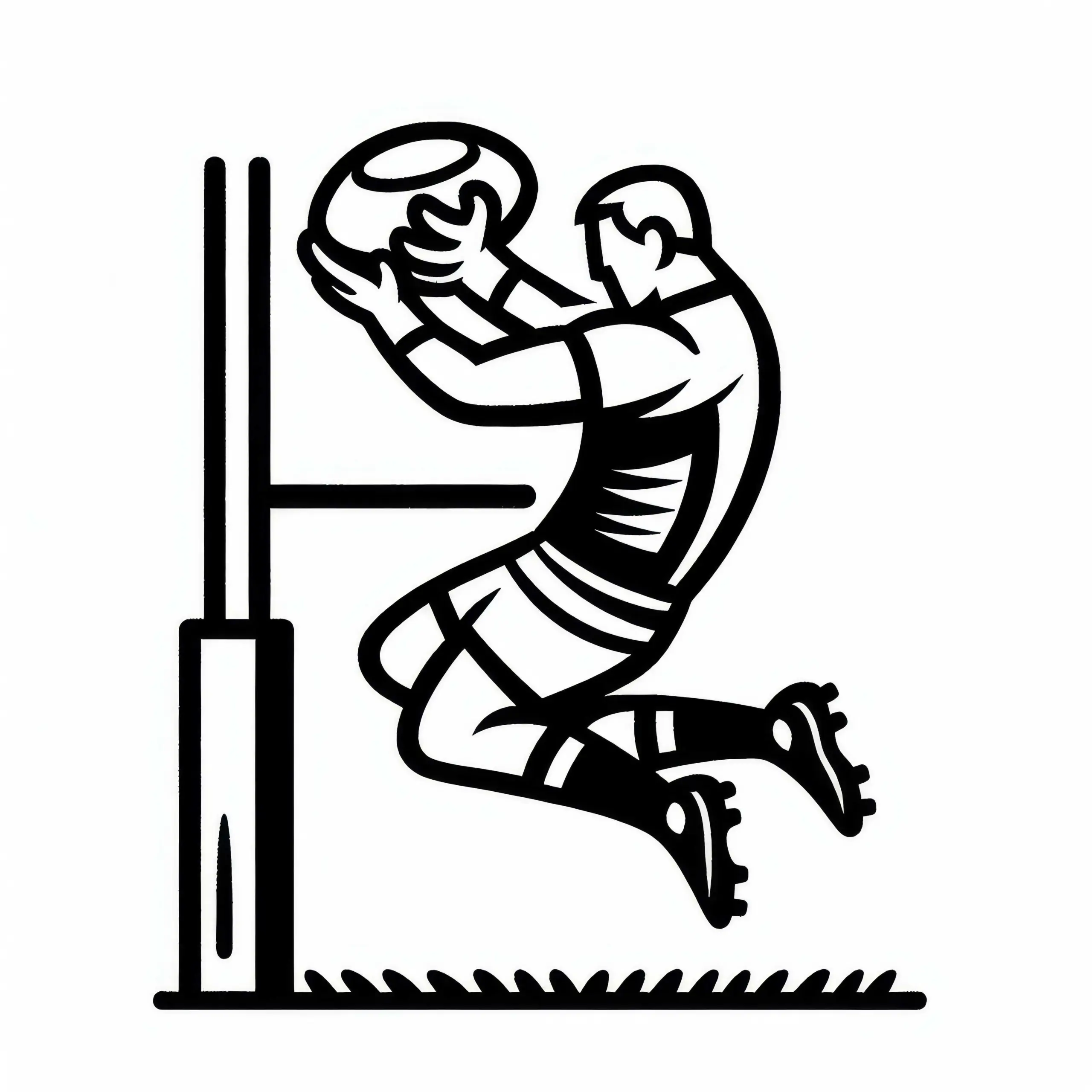 Rugby Spieler springt hoch, um Ball in einem Line-Out zu fangen – Ausmalbild kostenlos