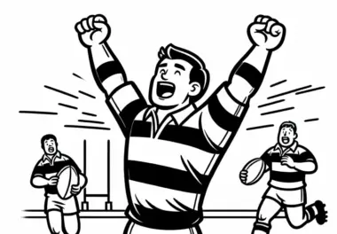 Rugbyspieler hebt jubelnd die Arme nach einem Try