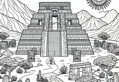 Ruinen von Tiwanaku in Bolivien – Ausmalbild aus Südamerika kostenlos herunterladen
