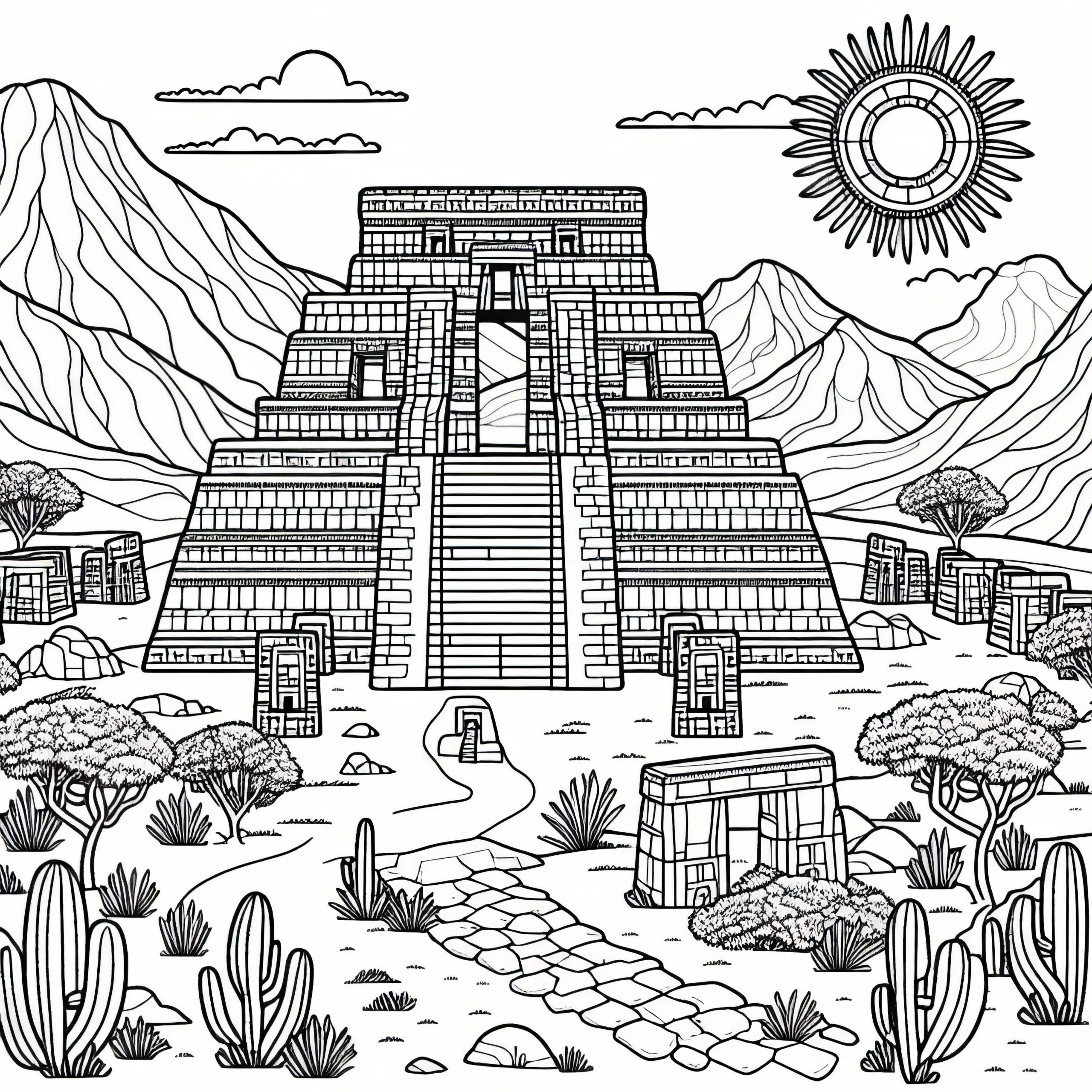 Ruinen von Tiwanaku in Bolivien – Ausmalbild aus Südamerika kostenlos herunterladen