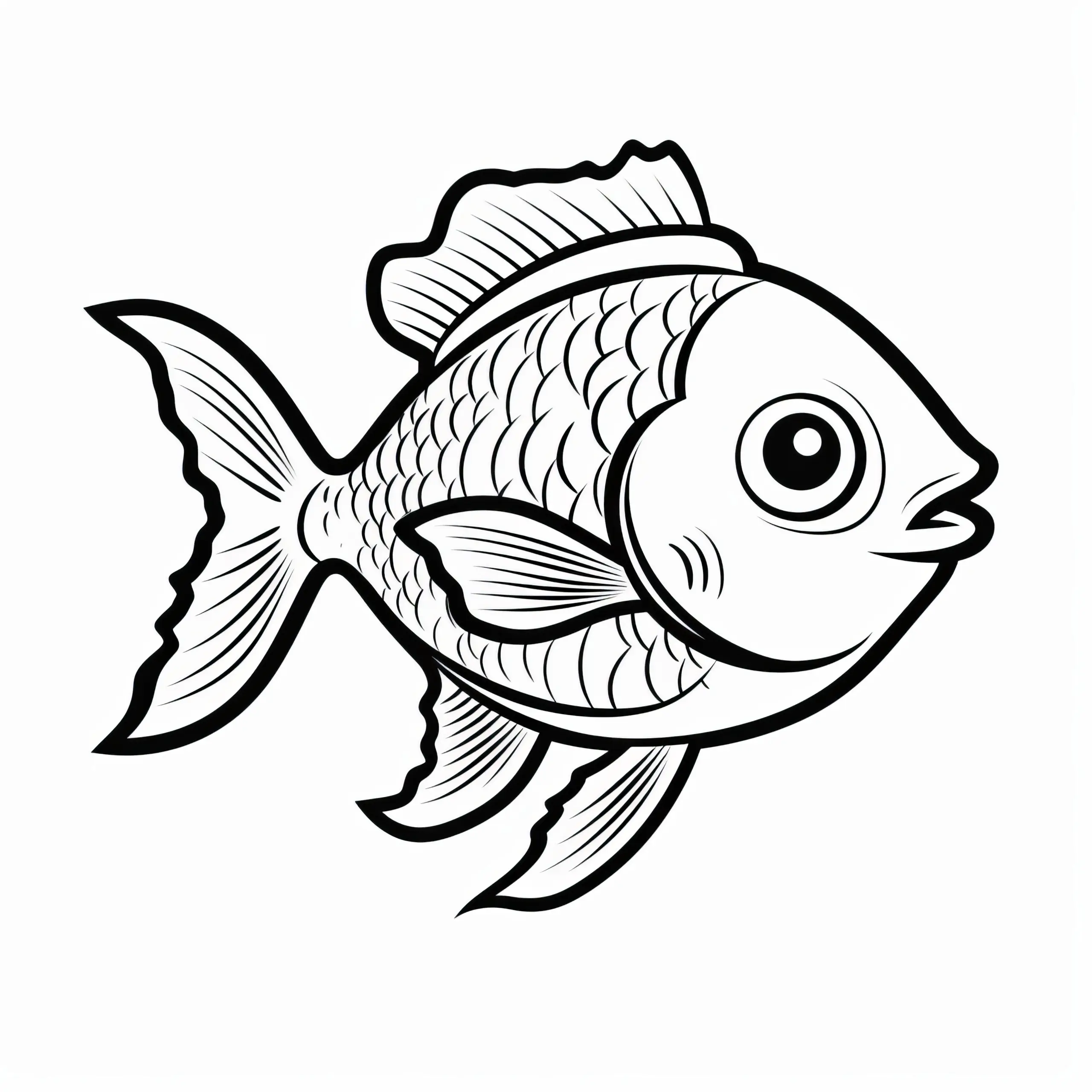 Runder Fisch mit breiter Rückenflosse: Einfaches Ausmalbild für Kinder (Gratis)