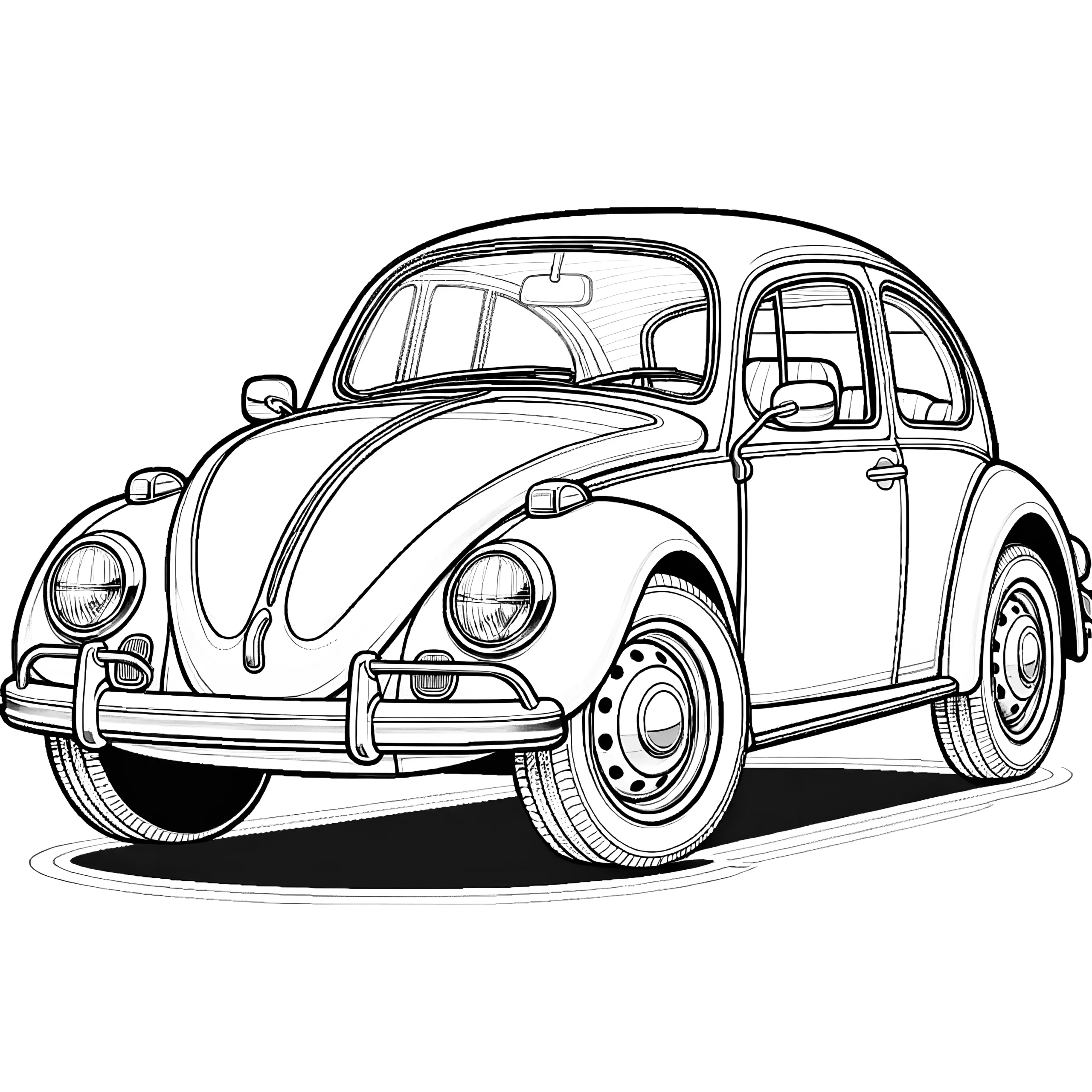 Runder Oldtimer: Einfache Malvorlage gratis zum Download (Ausmalbild)