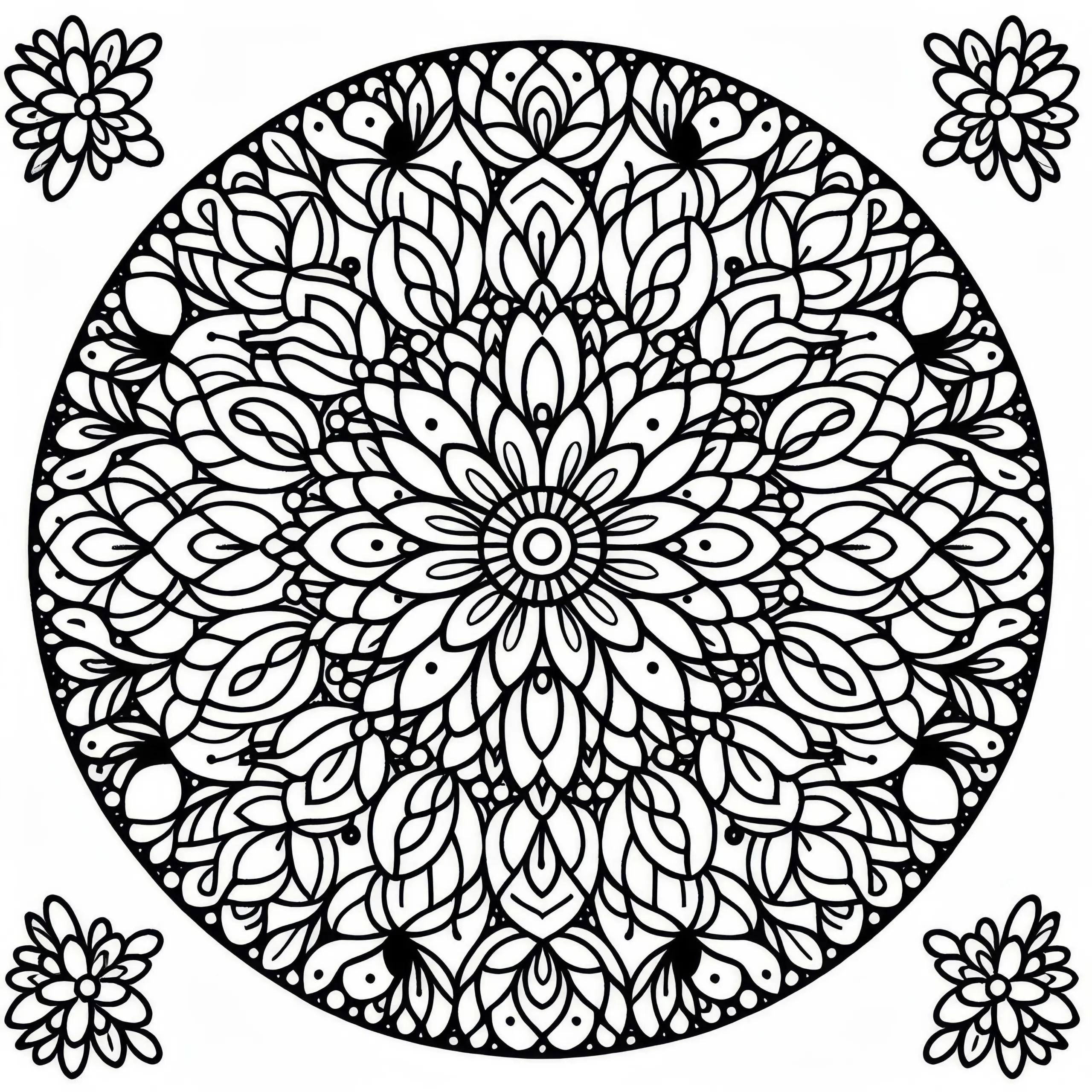 Rundes Mandala aus kleinen Blüten – Ausmalbild gratis