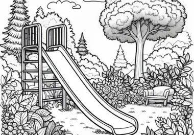 Rutsche im Garten – Ausmalbild Kostenlos Herunterladen