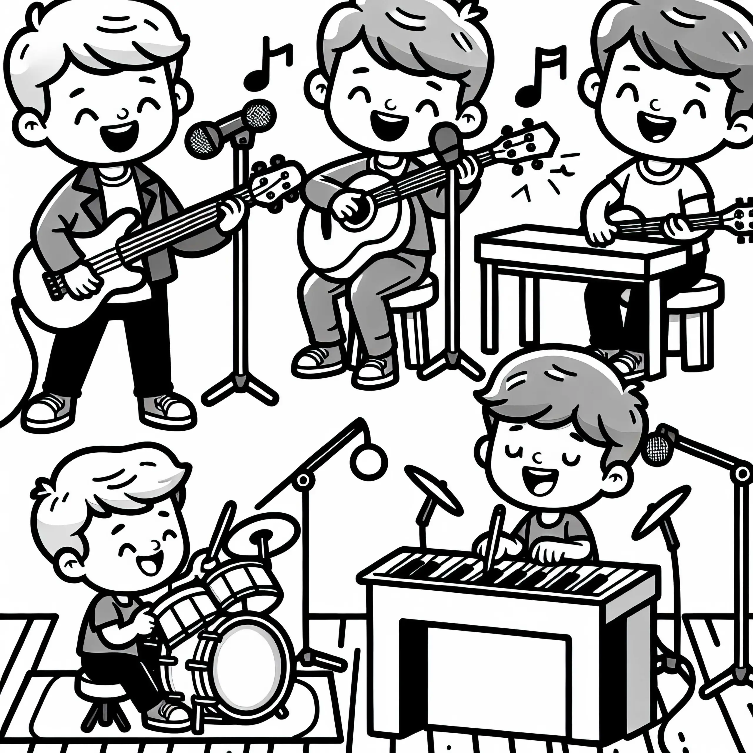Sänger bei Probe mit Band – Ausmalbild kostenlos