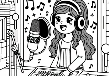 Sänger im Tonstudio bei Aufnahme – Malvorlage Kostenlos