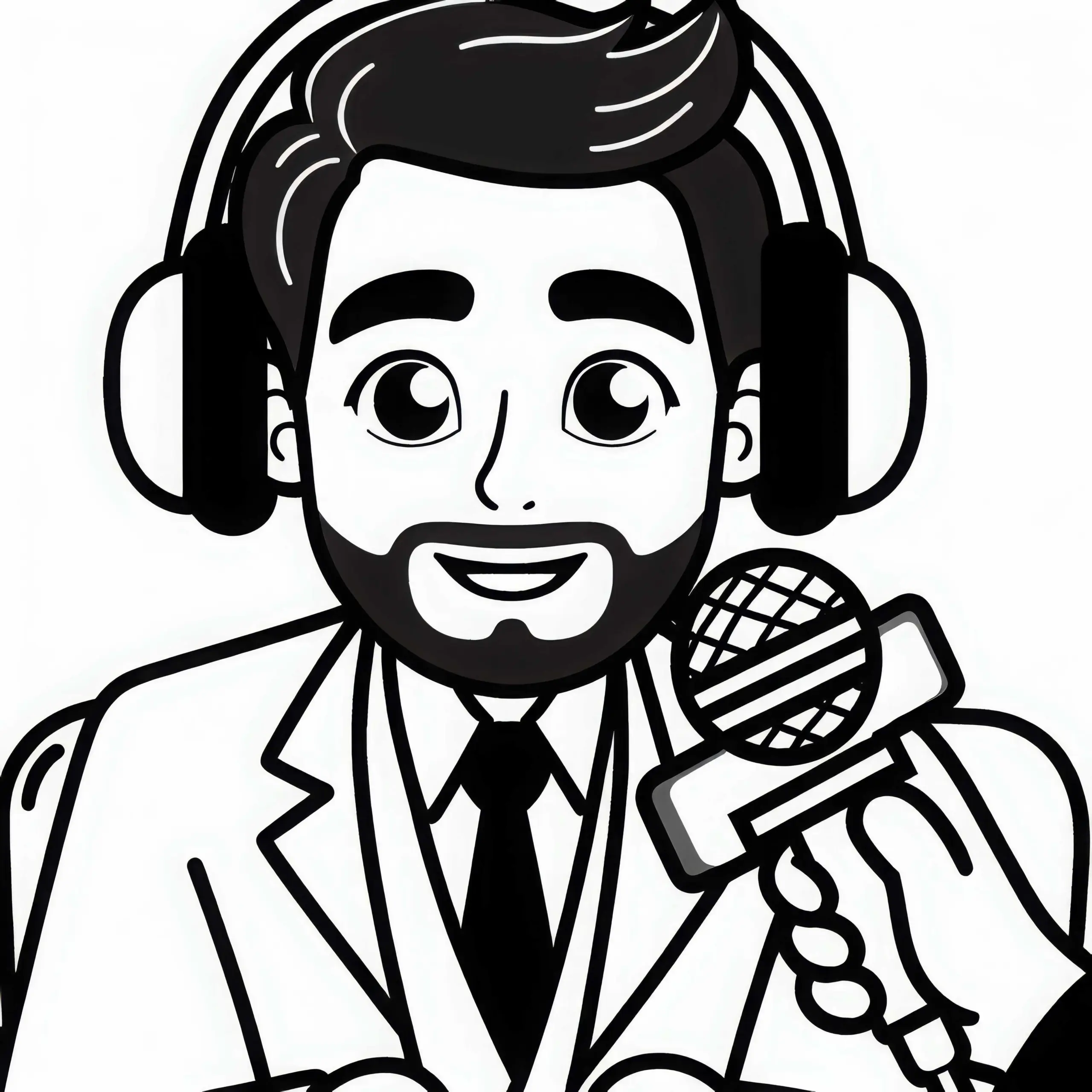 Sänger mit Kopfhörern bei Interview – Malvorlage kostenlos (Ausmalbild)