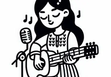 Sängerin mit Gitarre als Ausmalbild kostenlos