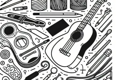 Hochwertige Ausmalvorlage für Saiten von Gitarre und Ukulele sowie Zubehöre