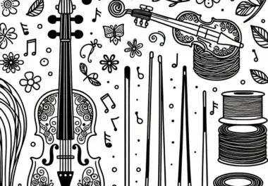 Ausmalbild für Violine, Cello und andere Streichinstrumente