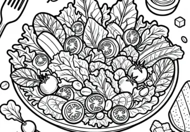 Salat als Beilage zum Essen – Ausmalbild Kostenlos