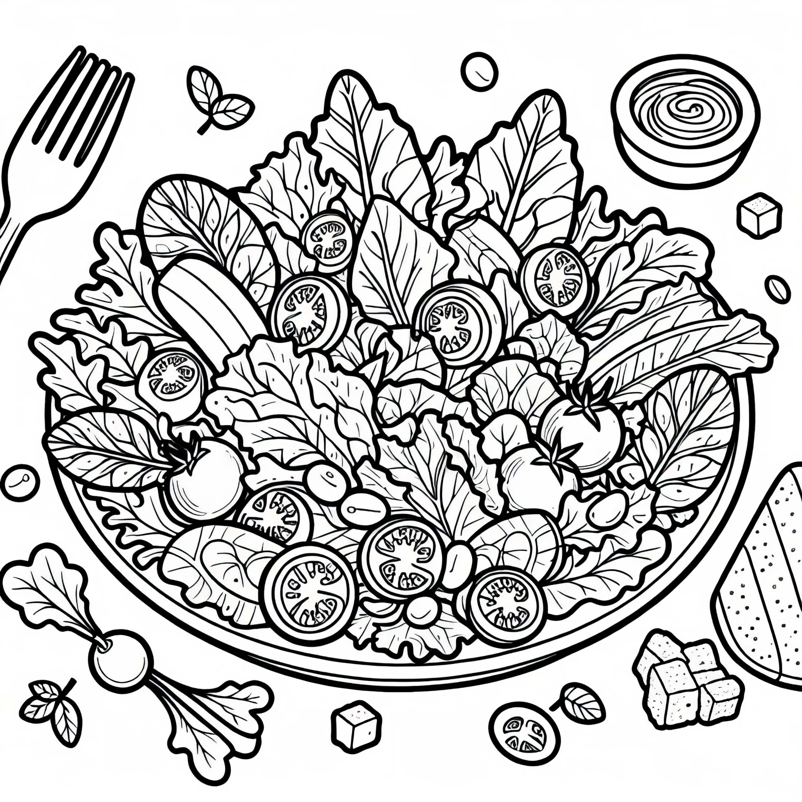 Salat als Beilage zum Essen – Ausmalbild Kostenlos