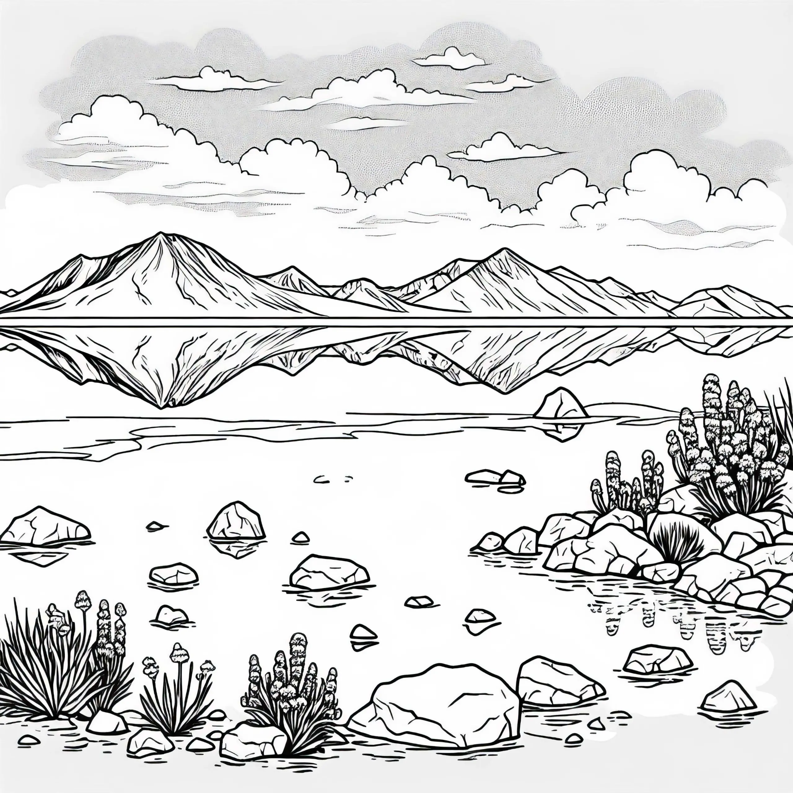 Ausmalbild von der Salzebene Salar de Uyuni in Bolivien – Kostenloses Ausmalvergnügen für Südamerika-Fans