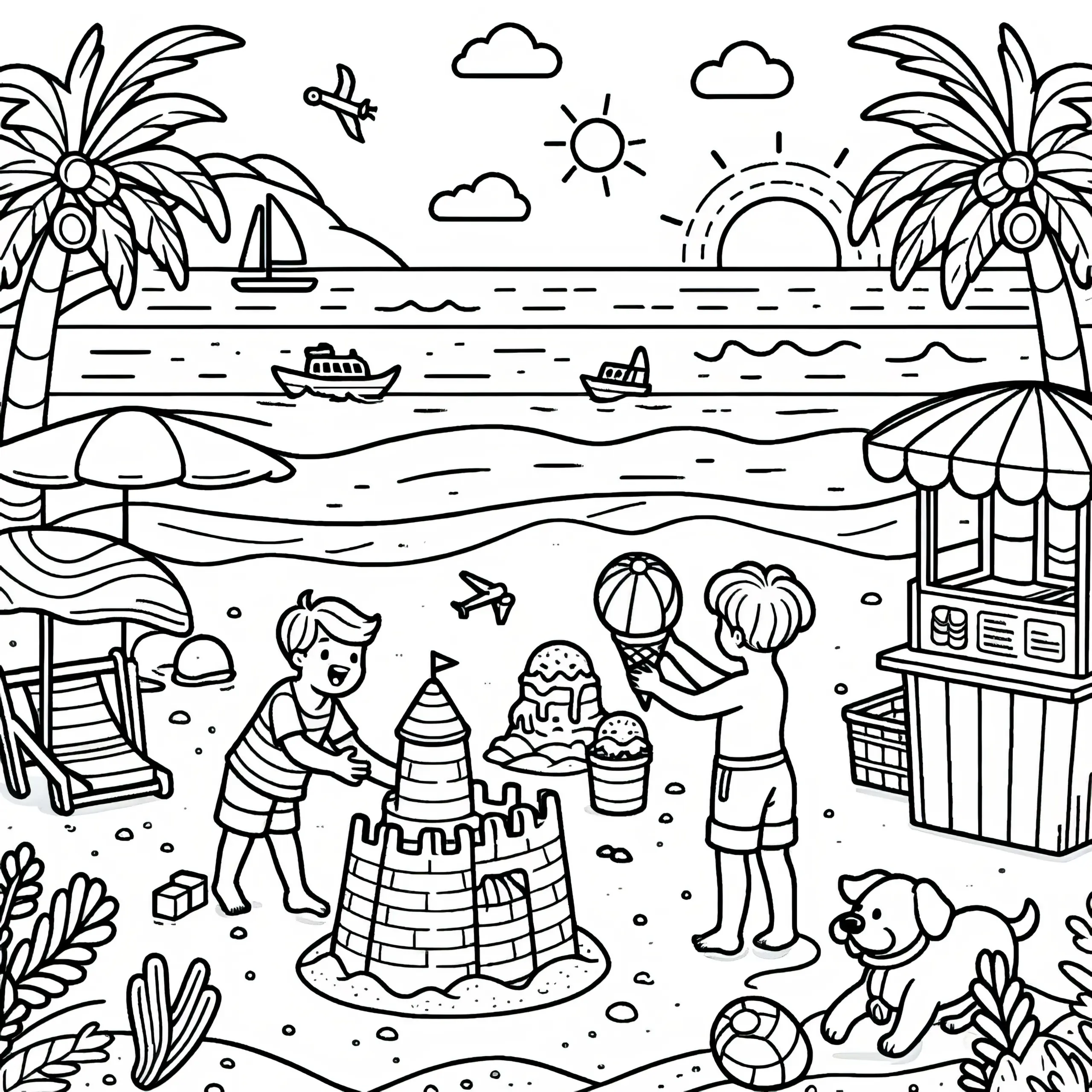 Sandburg bauen: Ausmalbild für Kinder (Kostenlos)