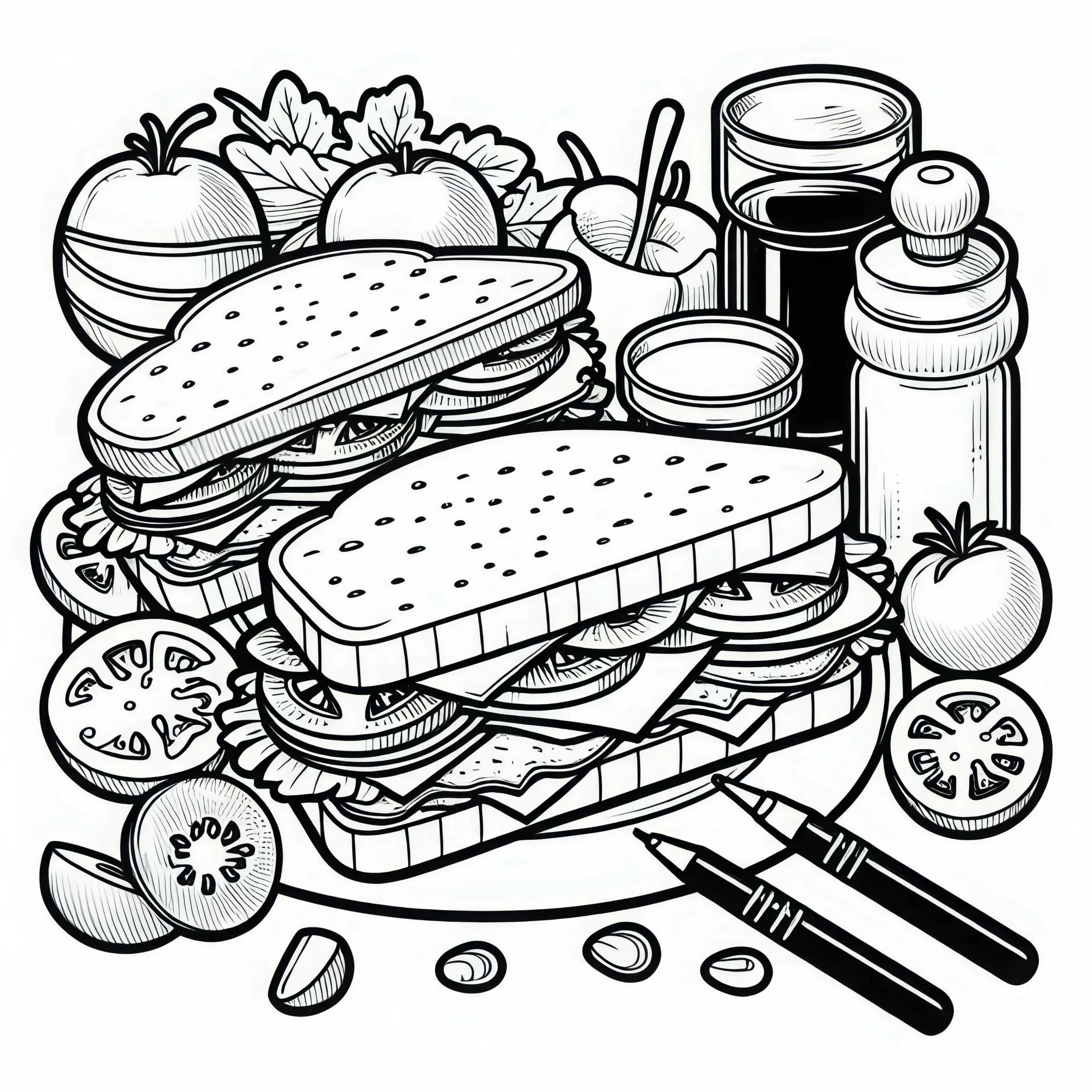 Sandwiches als Hauptgericht Malvorlage Kostenlos (Ausmalbild)