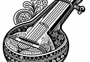 Ausmalbild Sarangi – Streichinstrument kostenlos herunterladen