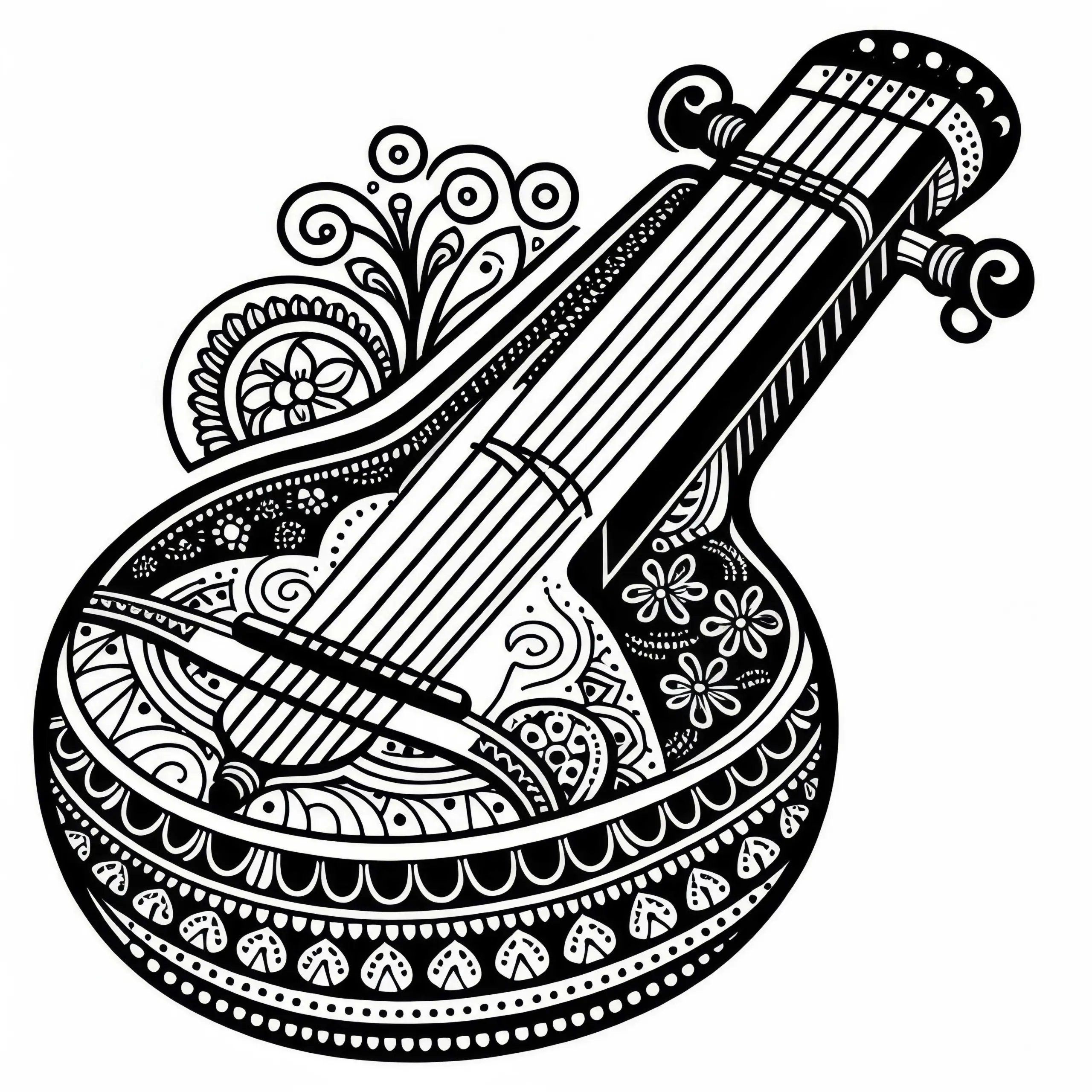 Ausmalbild Sarangi – Streichinstrument kostenlos herunterladen