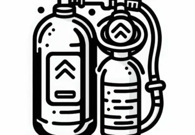 Ausmalbild einer Sauerstoffflasche und eines Atemreglers für Taucher – Kostenlos und Einfach