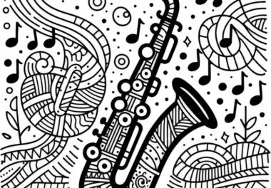 Kostenlose Ausmalvorlage eines Saxophons – Holzblasinstrument