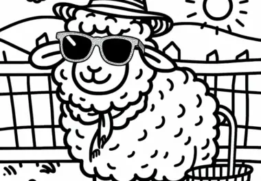 Schaf mit Sonnenbrille und Strohhut Malvorlage kostenlos