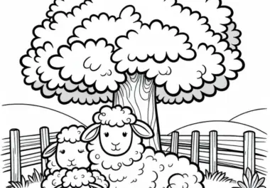 Schafe ruhen unter einem Baum – Ausmalbild gratis