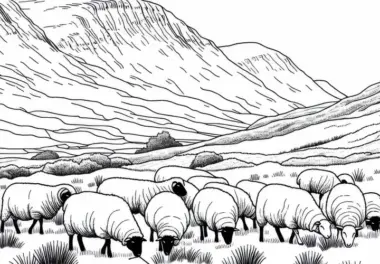 Hochland-Ausmalbilder: Landschaftsmotive kostenlos ausmalen